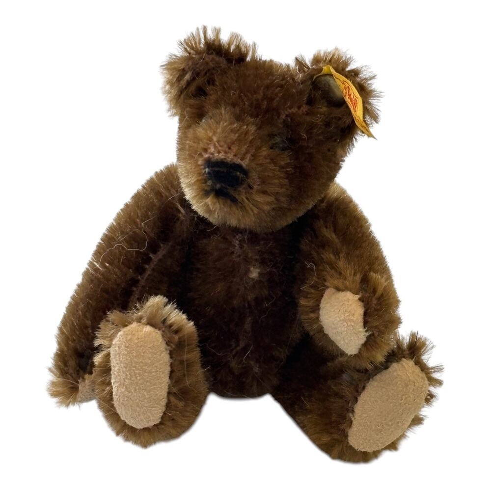 Steiff Mini Replica 1921 Teddy Bear 9cm 3in Brown Mohair 1998 Jointed ID Button